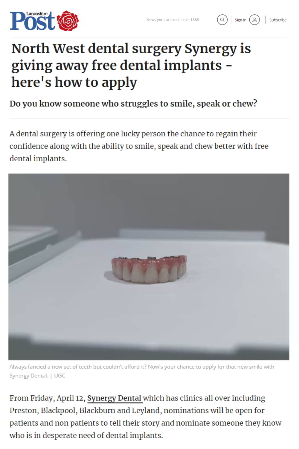 North West dental surgery Synergy is giving away free dental implants